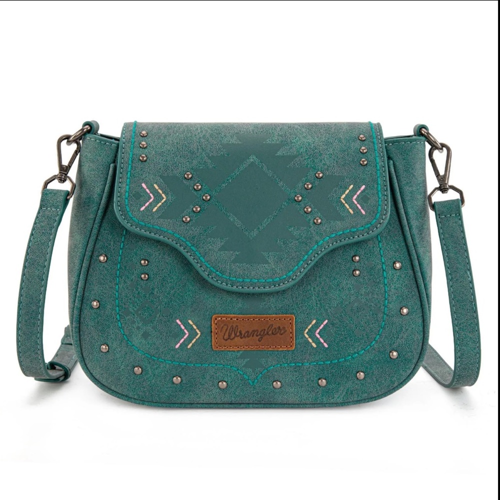 Wrangler Teal Crossbody Bag with Stud Accents